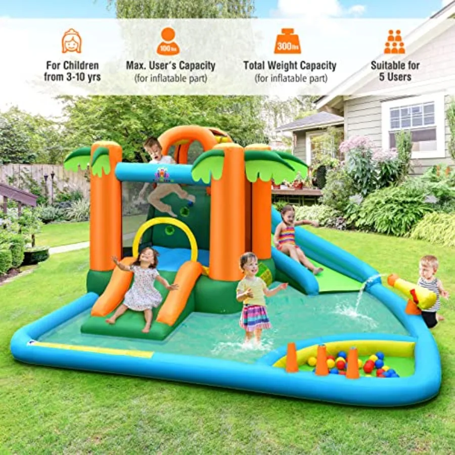Rond gonflable 7 en 1, maison gonflable pour enfants en plein air et en intérieur, grand château de videur avec toboggans d'eau, piscine à éclaboussures, escalade, Wa