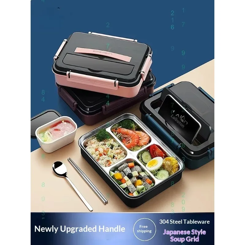 Lonchera Aislada de Acero Inoxidable 304, Juego de Bento con Divisores, Apta para Microondas, Portátil