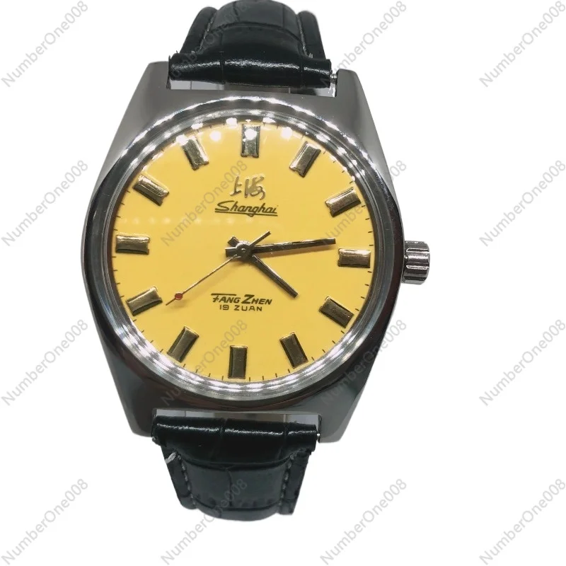 

Classic Color Dial Watch with Manual Chaining 7120 Pure Mechanical Movement, Coarse Pointer, Yellow All Steel Commercial