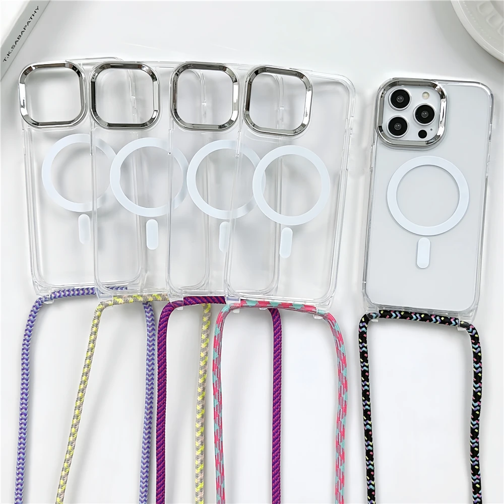 Crossboby Lanyard Cord Rope Necklace Magnetic For Magsafe Case For iPhone 11 12 13 14 15 Pro Max Plus Clear Hard Protector Cover