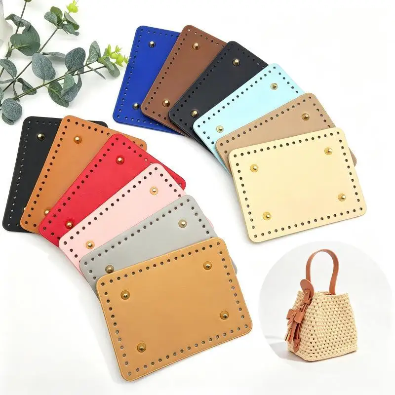 PU Leather Rectangle Bag Bottom for Crochet Bags Rivet Reinforced Durable Base for DIY Handmade Bag Making