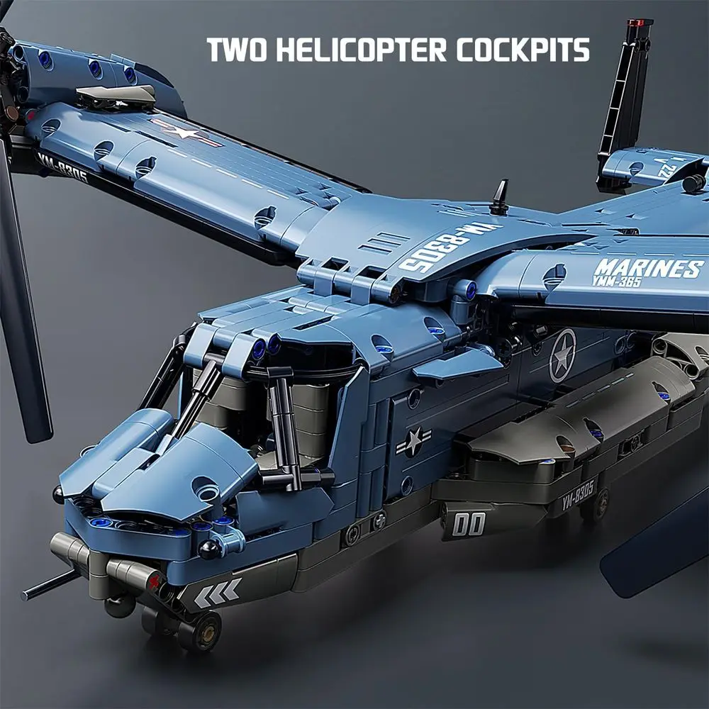 Kit di costruzione per elicotteri V-22 Osprey, giocattolo STEM da 1486 pezzi per adolescenti e adulti, dai 8 anni in su