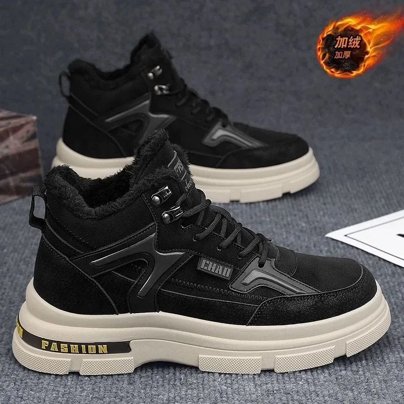 

Men Plush Warm Ankle Boots Winter Comfortable Thick Bottom Work Shoes Outdoor Non Slip Waterproof Sneakers Trend Men Boots Botas