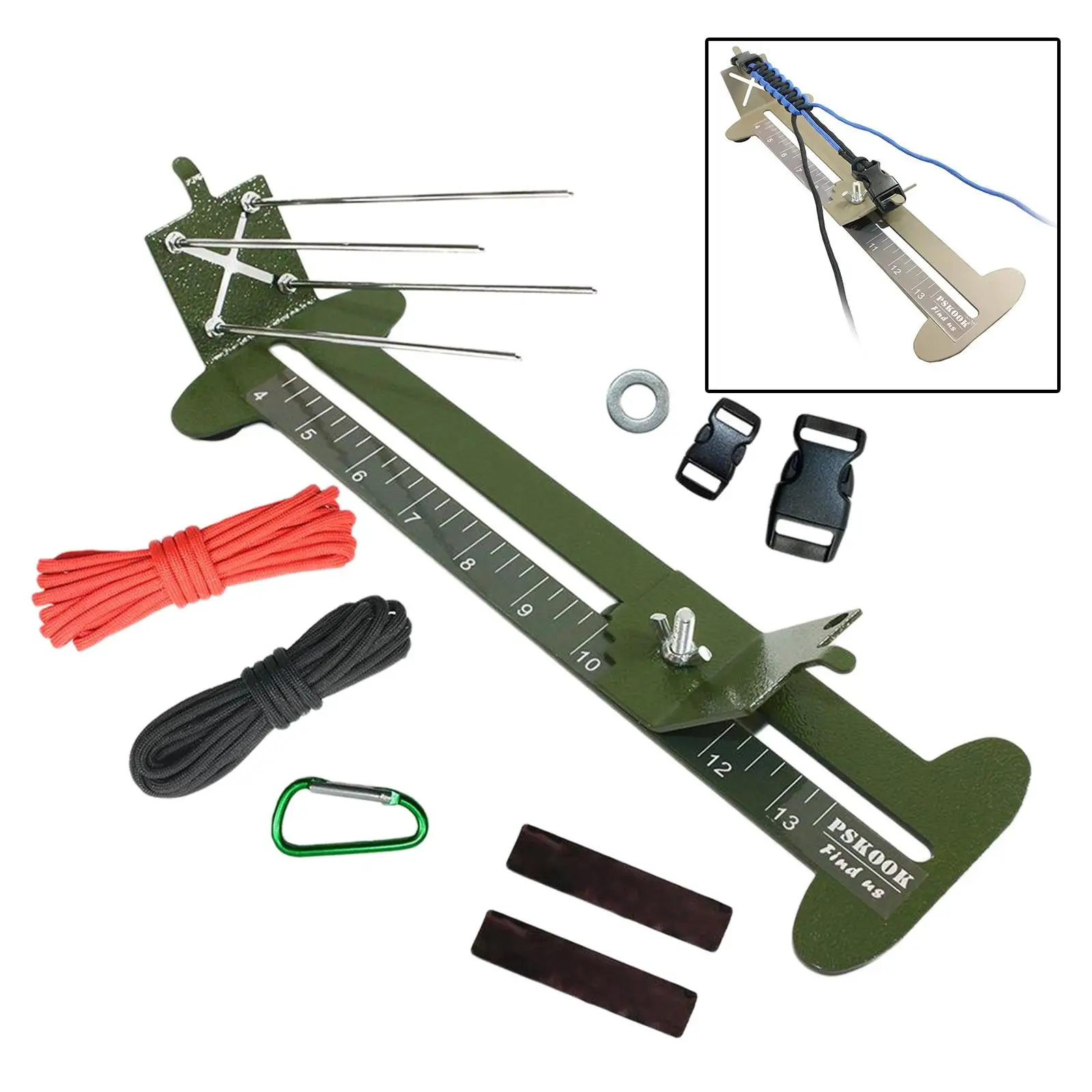 Jig Kit, Stainless Steel Bracelet Jig DIY Tool with Braided Rope, Fastening Buckle, Carabiner