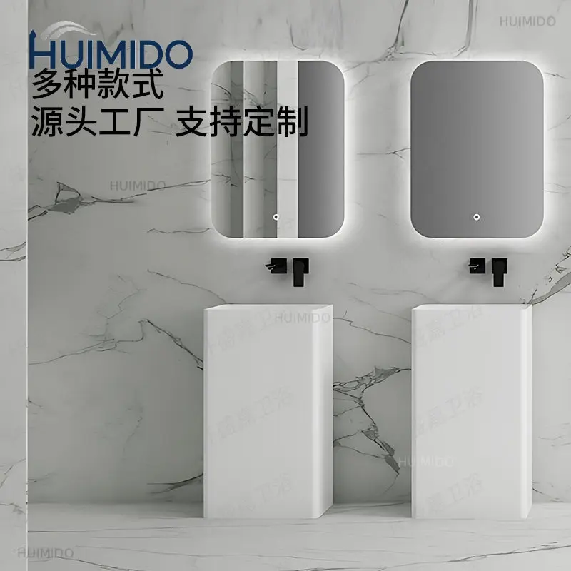 Artificial stone integrated column basin Small apartment floor-to-ceiling wash basin White wash basin