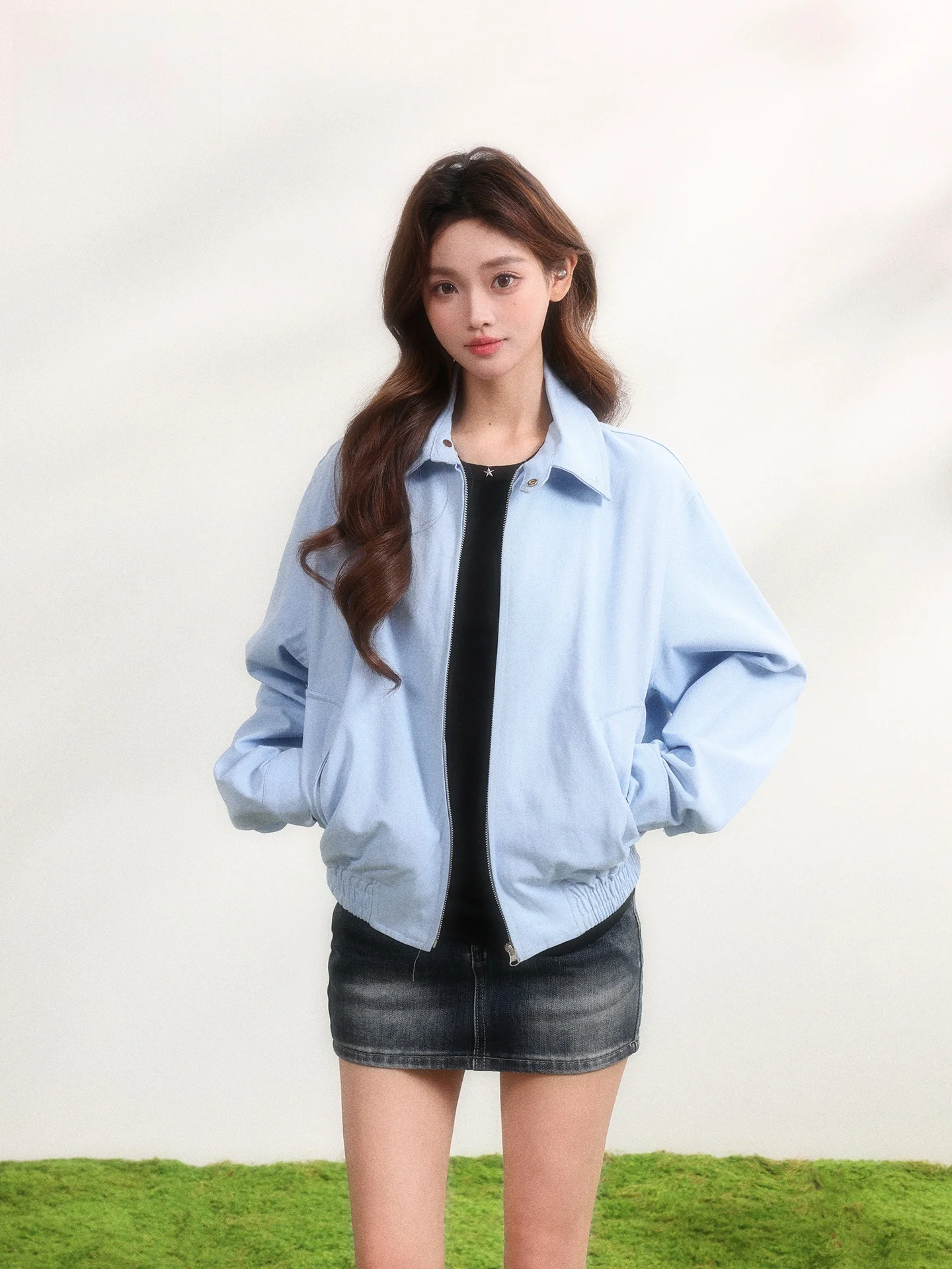 

Американский стиль, свободная повседневная синяя короткая куртка, женское пальто для города, весна 2026, новинка, удобное, дышащее, хлопковое