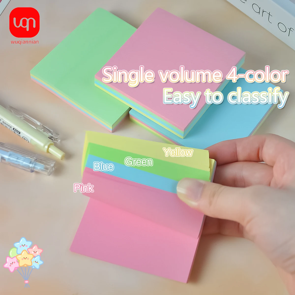Picture 4: 4Colors Colored Sticky Notes Pads Self-Stick  Adhesive Memo Notes 3×3Inch 100 Pages Pure Wood Pulp Notepads Student Office Daily