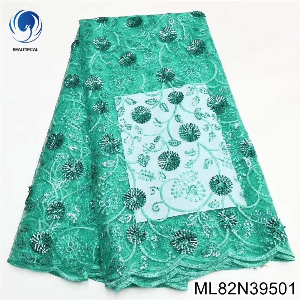 

French Embroidered Light Luxury Lace Mesh Fabric, African Trim Sequin Sewing, Big Occasion Dress, ML82N395, 5 Yards