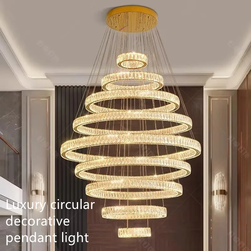 

Modern Luxury Home Decor Ring Chandelier for Hotel Villa Banquet Hall Staircase Pendant Lamp Interior Lighting Hanging Fixture