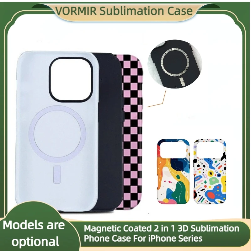 

10pcs Magnet Coated 2 in 1 3D Sublimation Phone Cases Blanks Custom Printing Protective Cover For iPhone 17 16 15 14 13 12 pro