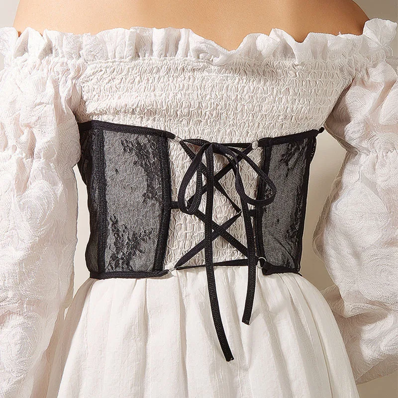 Sexy Corset Underbust Punk Metal Chain Black Women Top Curve Shaper Strap Slimming High Waist Belt Lace Bustiers