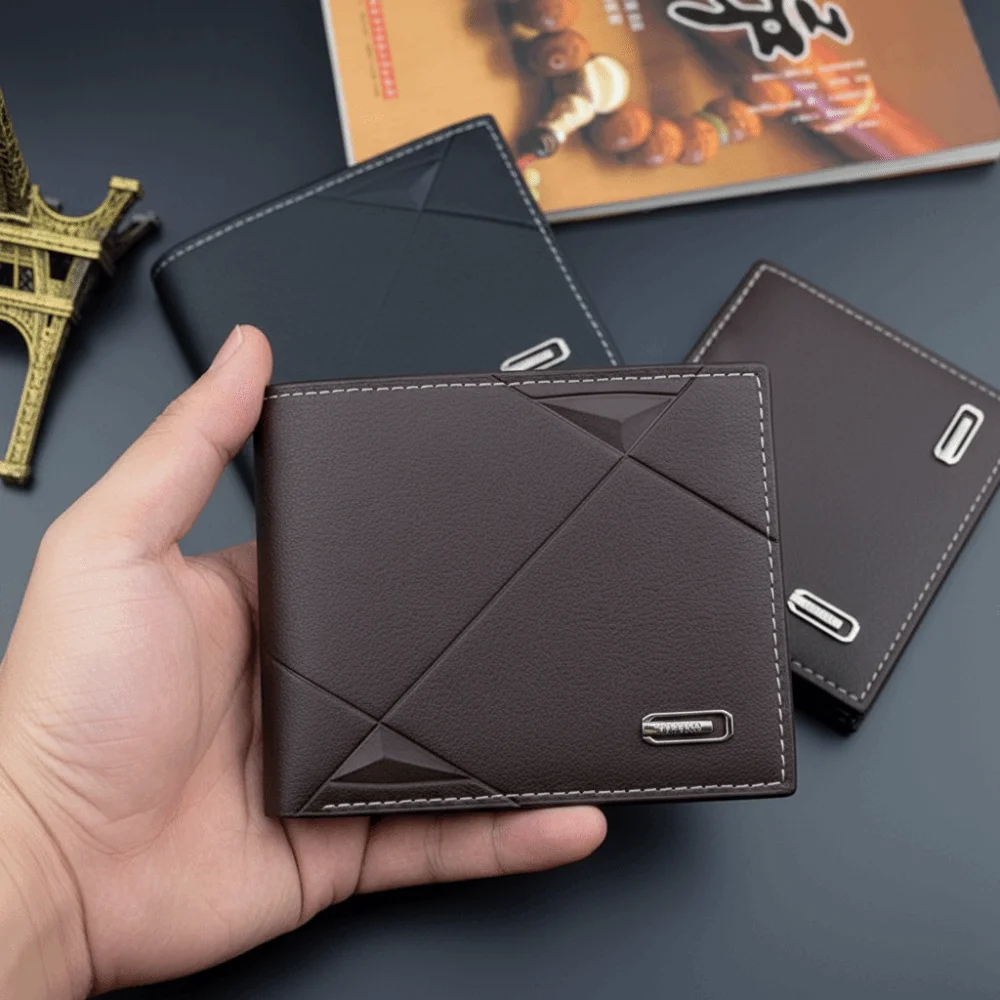 محفظة رجال الأعمال المحمولة القصيرة عادية بلون الذكور محفظة ثنائية الطي بولي Leather حقيبة النقود الجلدية عملة جيب السفر #3