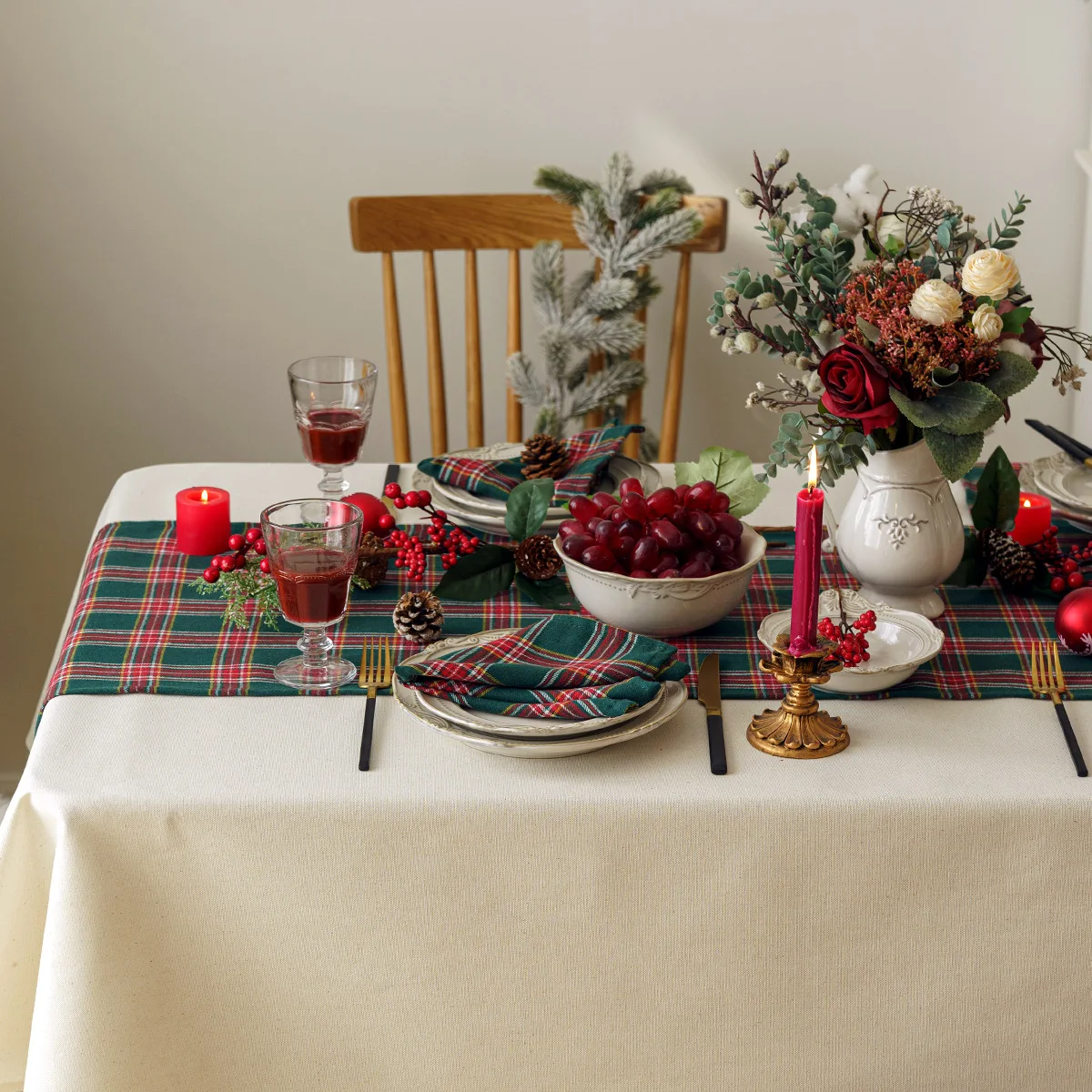 Weihnachten rot und grün Polyester karierte Tischdecke, Esstisch karierte Tischdecke, Bauernhaus Ingwer Schinken Home Dekoration