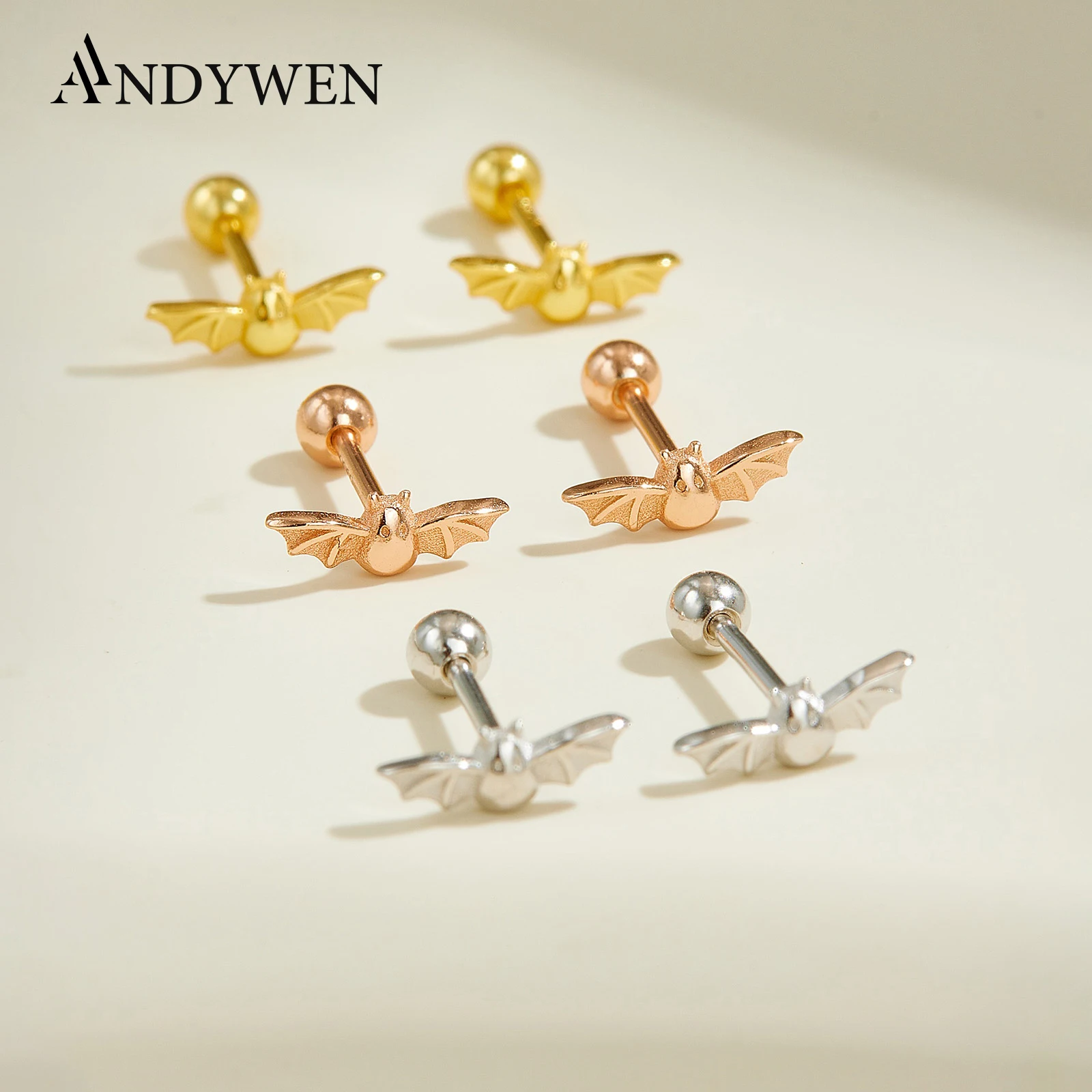 

ANDYWEN женские крошечные серьги-гвоздики из стерлингового серебра 925 пробы в форме летучей мыши, новинка 2025, модный дизайн, повседневные вечерние повседневные ювелирные изделия, подарок