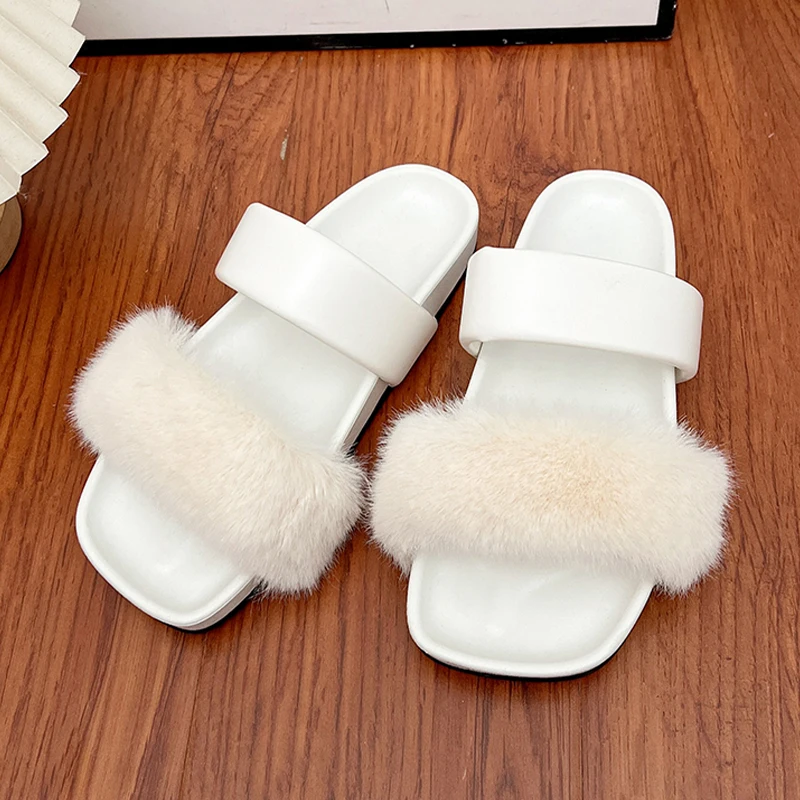 

Женские тапочки на меху на плоской подошве. Дизайнерская обувь. Модные женские сандалии. Осень 2023. Новый тренд. Повседневные шлепанцы. Уютное платье. Chaussure Femme.