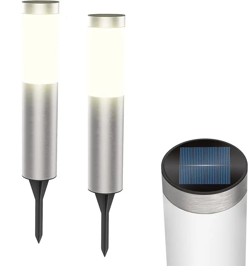 

Solar Path Light 2 Pack LED Landscape Light Bollard Lights Outdoor IP44 Waterproof Warm Light for Garden Pathway Lawn