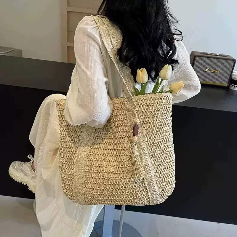 

Новая летняя пляжная сумка-тоут из соломы, универсальная городская сумка для путешествий, серия Forest, большая вместительная сумка-тоут, модная сумка на одно плечо