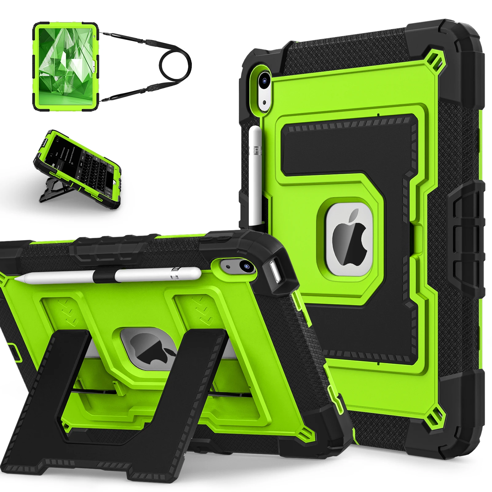 Case for iPad 10 11th A16 For iPad Air 11 10.2 Air 5 Air4 Mini 7 6 Heavy Duty Shockproof with Handle/Bracket/Shoulder Strap Case