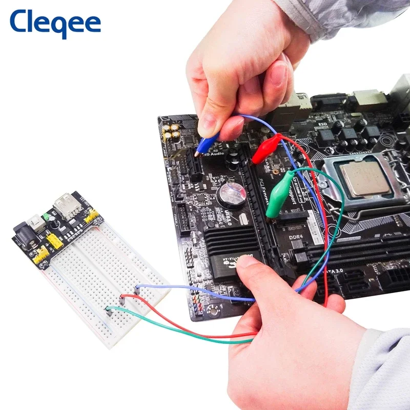 

Кабель-перемычка Cleqee P1533, 10 шт., с разъемом Dupont (штекер) на зажим типа «крокодил», силиконовый, провод 26AWG, для макетных плат, осциллографов, логических анализаторов