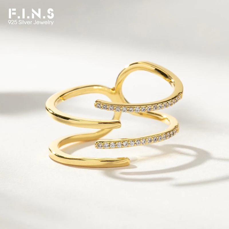 

F.I.N.S Минимализм, стерлинговое серебро S925, двухслойное кольцо с цирконом, универсальное кольцо INS в шахматном порядке, открытые регулируемые украшения на палец