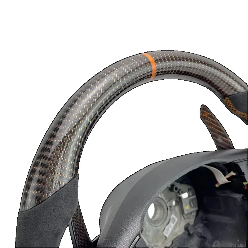 

【2025】Racing Personal Tailor Suede Leather Orange Carbon Fiber LED Steering Wheel For Seat Leon Cupra Aftermarket