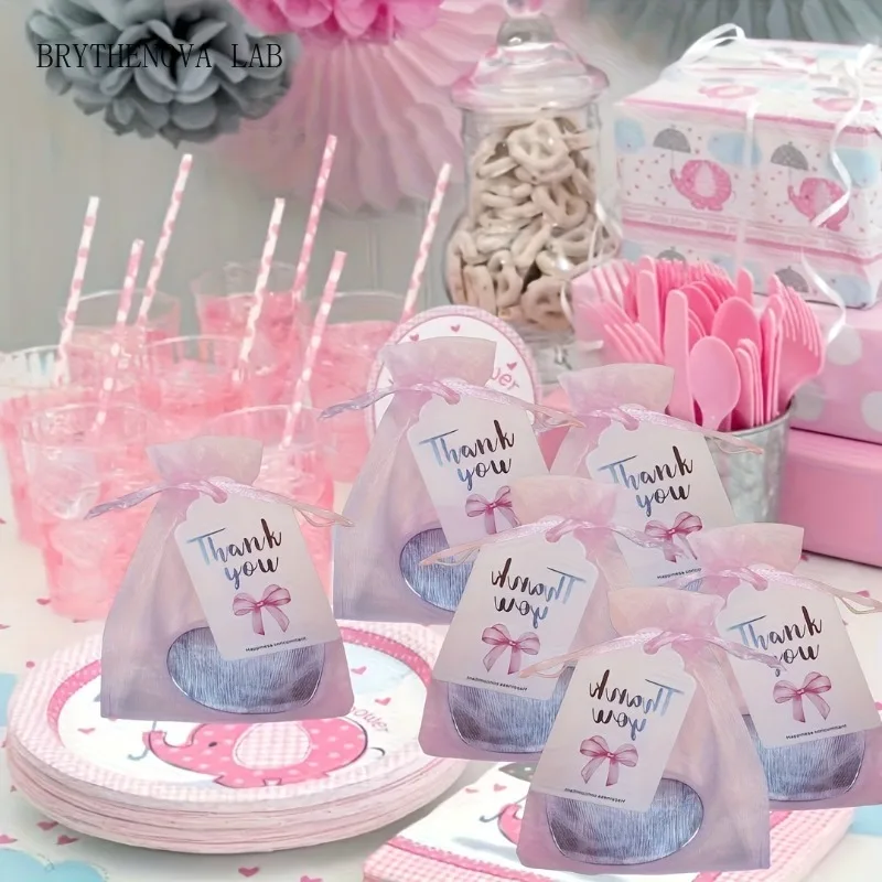 36pcs Gift Set Pink Heart-Shaped Makeup Mirror Pink Gauze Bag You Thank Card Mini Portable Cute Mirror Wedding Party Favors