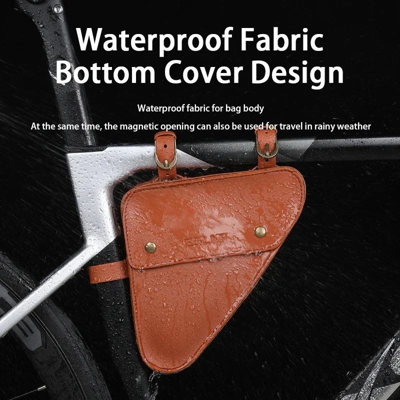 

ESLNF Retro Triangle Bag Bike PU Leather Bicycle Front Frame Ultra-light Tube Small Packet Repair Tool Pouch Cycling Accessory