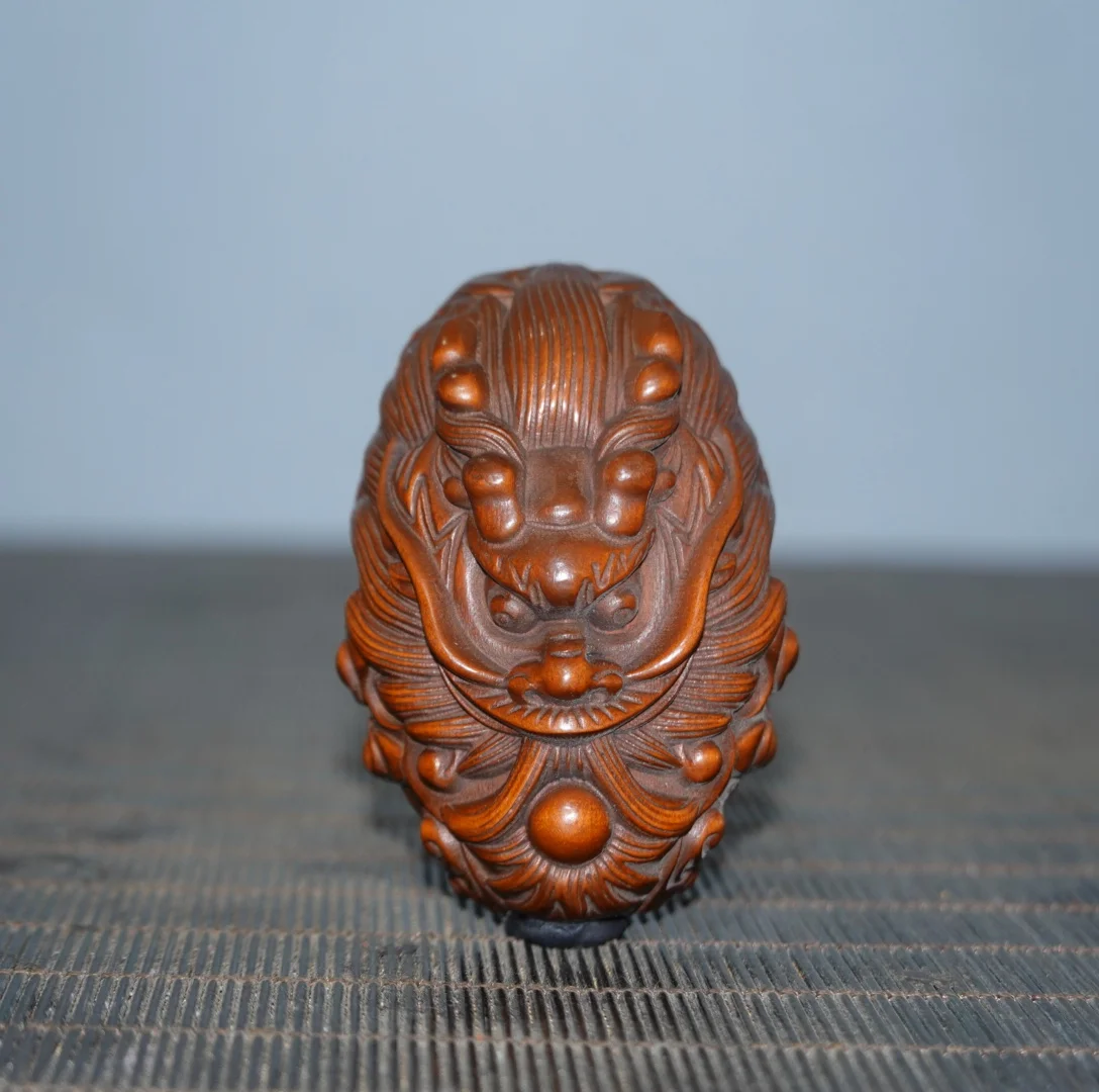 Chinese natural boxwood wood carving exquisite carving dragon line world pendant desk decoration pendant