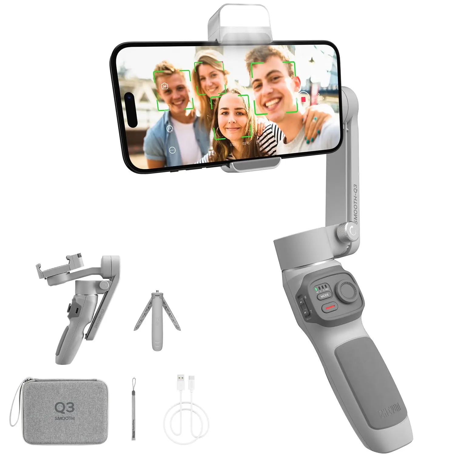 Zhiyun Smooth Q3 Combo Gimbal Portable Phone Gimbal 3-Axis Phone Gimbal With Fill Light Auto Tracking for Smartphone iPhone