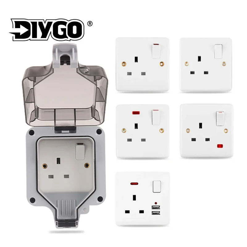 

IP66 UK Standard Outdoor Weatherproof Dustproof Grounded Power Socket Waterproof Wall Socket With Switch USB ﻿