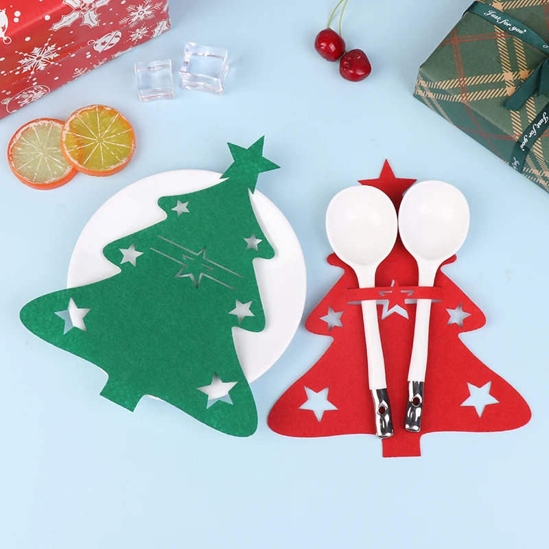 6Pcs Christmas Tree Cutlery Covers Felt Non-woven Fabric Knife Fork Set Bags New Year Xmas Party Decor Tableware Holder Mats