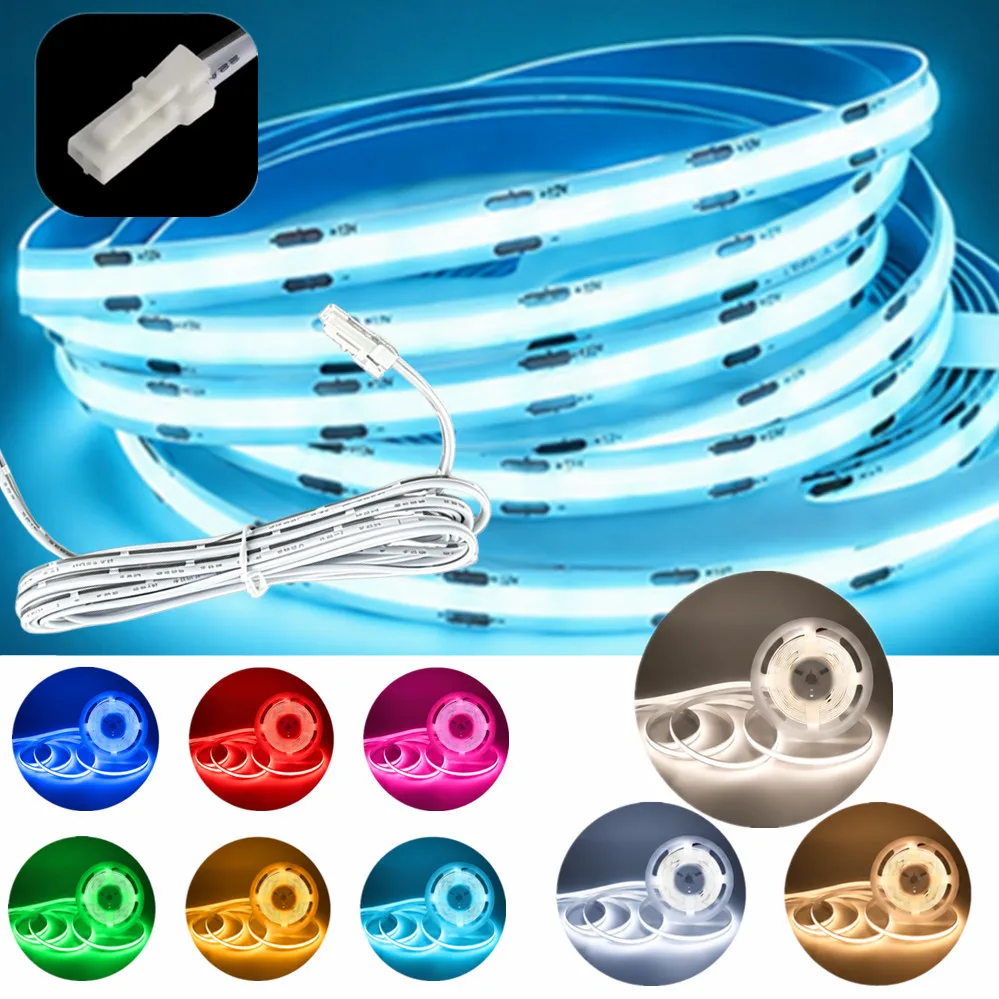 DC12V/24V Dupont Interface Only COB Strip Light 320LEDs/m 8mm Soft Cuttable Lighting Red Green Blue Golden Pink Multi-color