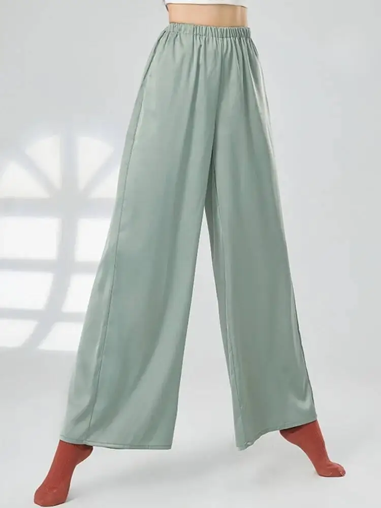 Women Wide Leg Loose Dance Trousers High Waist Solid Color Classical Folk Stage Wear Chinese Dance Practice Pants for Adults