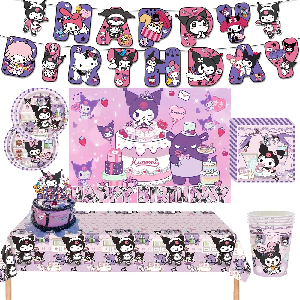 

Kuromi Theme Birthday Party Decoration Kid Shower Sanrio Girl Boy Tableware Supplies Tablecloth Balloon Gift Party Supplies
