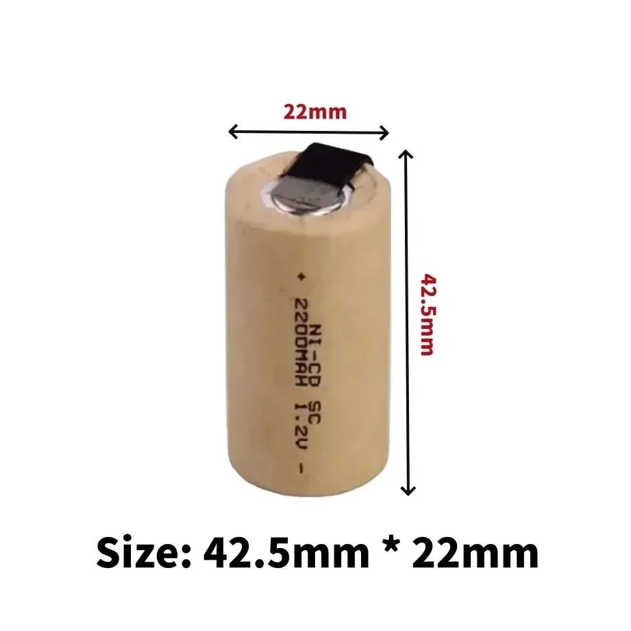 2-24 ks baterií pro elektrické šroubováky SC 1,2 V 2200 mAh Sub C Ni-Cd dobíjecí baterie s jazýčkem NiCd SUBC články pro elektrické nářadí - náhled 2