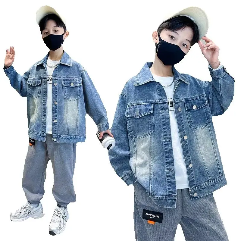 

Teenage Boy's Casual Loose Denim Jacket Spring Autumn New Style Children's Jeans Coat for Kids 100-160cm