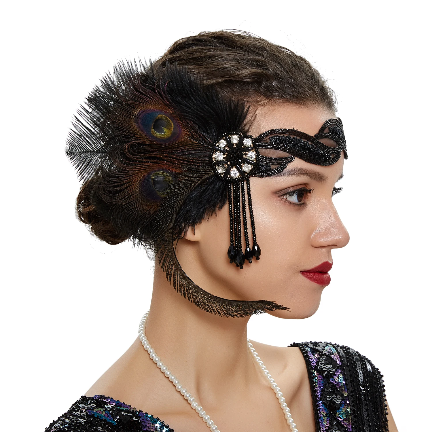 Vendita calda retrò piuma fascia evento cerimonia danza copricapo festa stile etnico nappa accessori per capelli appesi