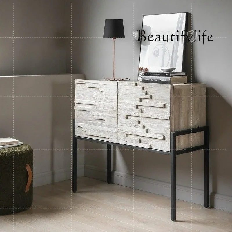 

Q Nordic solid wood entrance cabinet, medieval entrance table, retro and old dining side cabinet designer