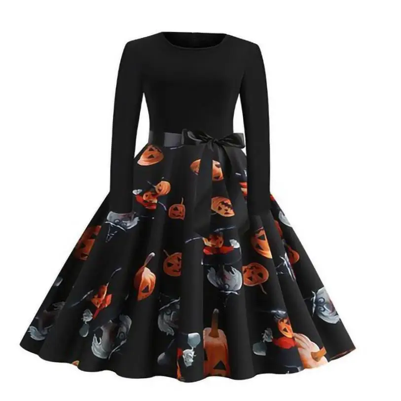 زي تنكري للهالوين على شكل يقطين، فستان نسائي أنيق بأكمام ثلاثة أرباع، تصميم L كلينفيت، نسخة H من الكتان
