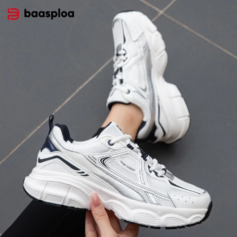 

Baasploa Women Running Shoes Lightweight Breathable Sport Shoes Female Comfort White Casual Sneakers Height Increase Cushioning