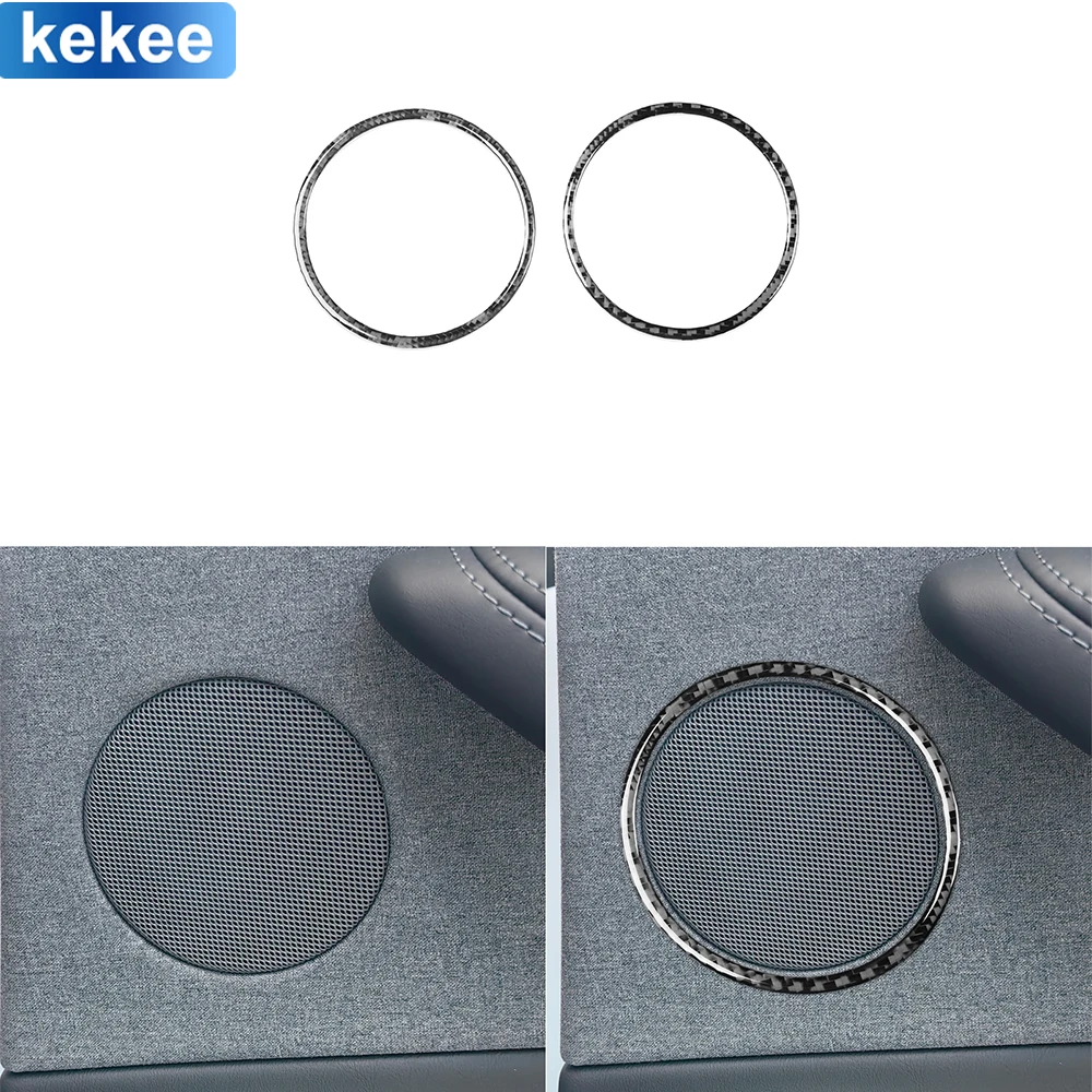 

For Tesla Model 3 Accessories Interior Cover Stickers 2023+ Rear Door Speaker Horn Rings Real Soft Carbon Fiber Auto Trim