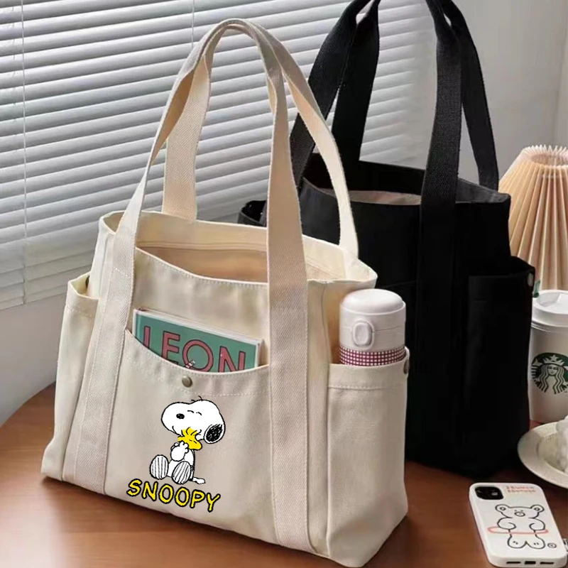 New Snoopy Women\'s Handbag Cartoon Tote Bag Canvas Designer Shoulder Bag Large Capacity Female Shopping Hand Bag Square Bags