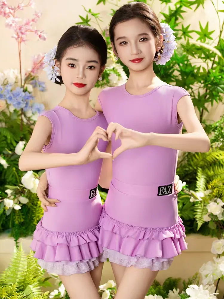 

New style summer girls Latin dance training set Children's practice Latin outfits kids dancing training two-piece suits