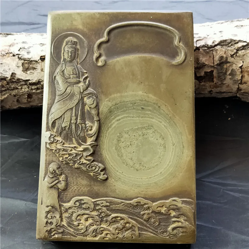 Original stone inkstone Four Treasures of the Study Guanyin Tadashi pattern length 20 width 13 boutique carver