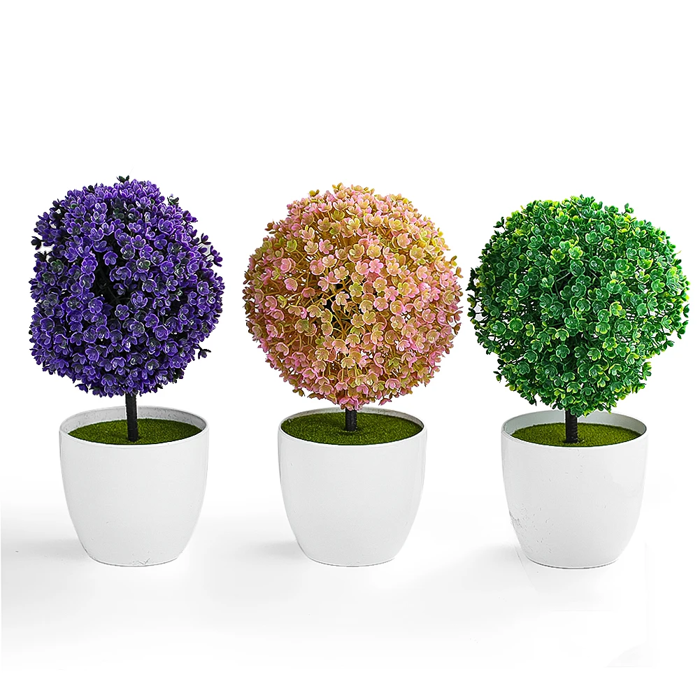 Emulation Cherry Sakura Snowball Flowers Trees Bonsai Potted Plants Plastic Ornament Crafts DIY Wedding Desktop Miniatures Decor