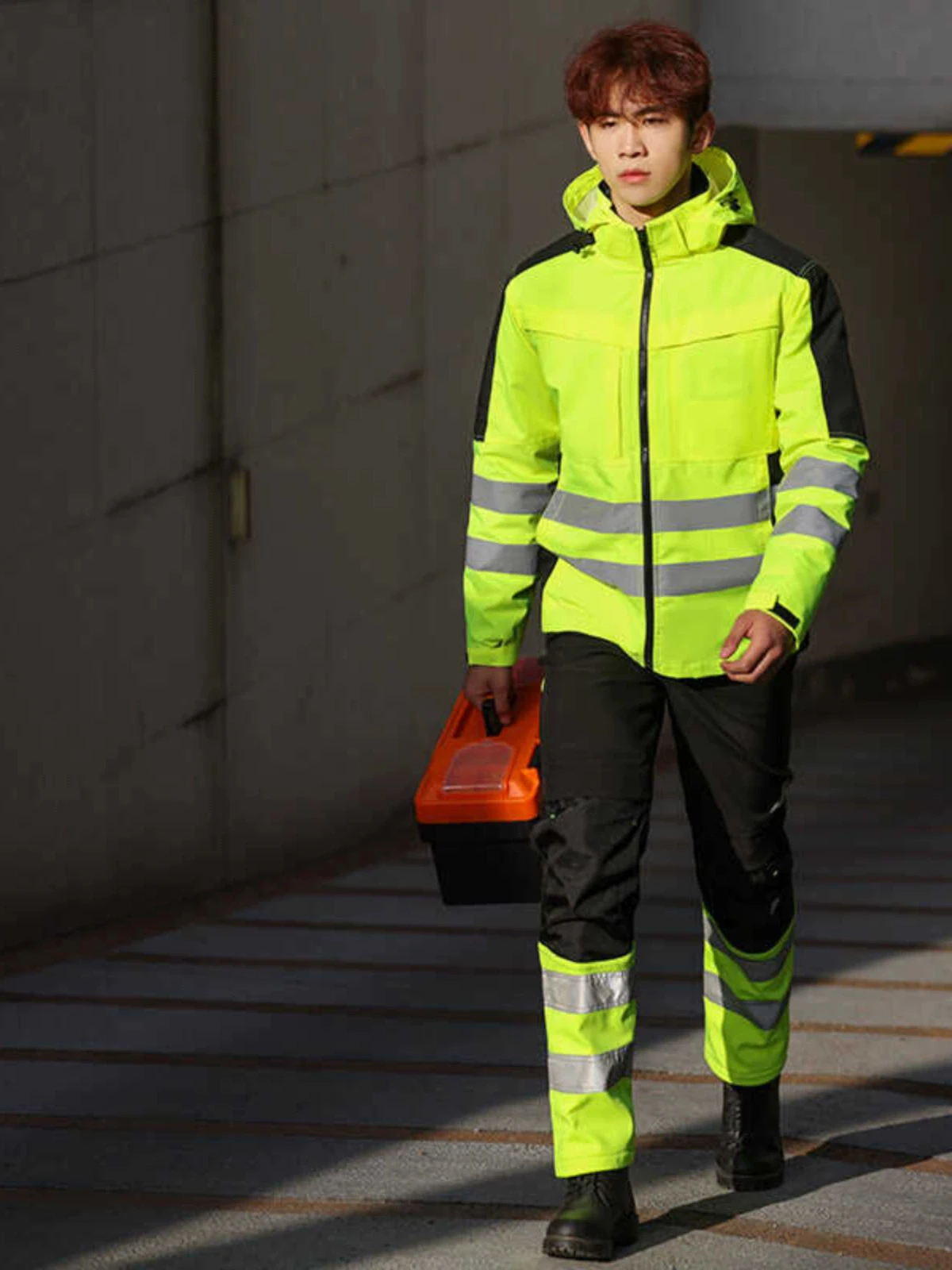 Hi Vis-ropa de trabajo para hombre, traje de trabajo 3 en 1, chaqueta reflectante de invierno con forro de algodón desmontable