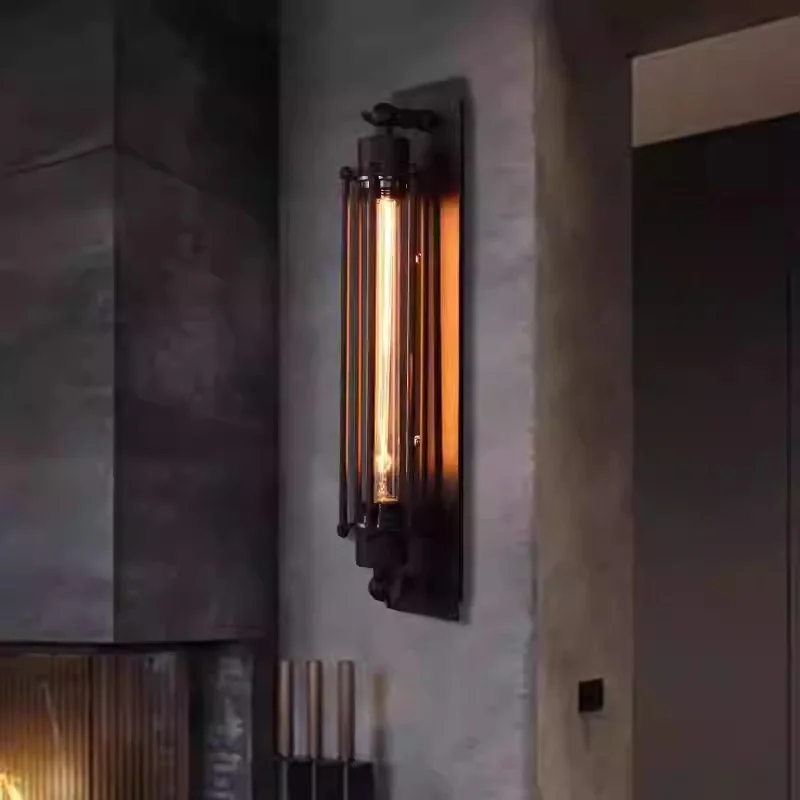 American Retro Loft Industrial Style Bedroom Loft Dining Room Balcony Wrought Iron Flute Wall Lamp