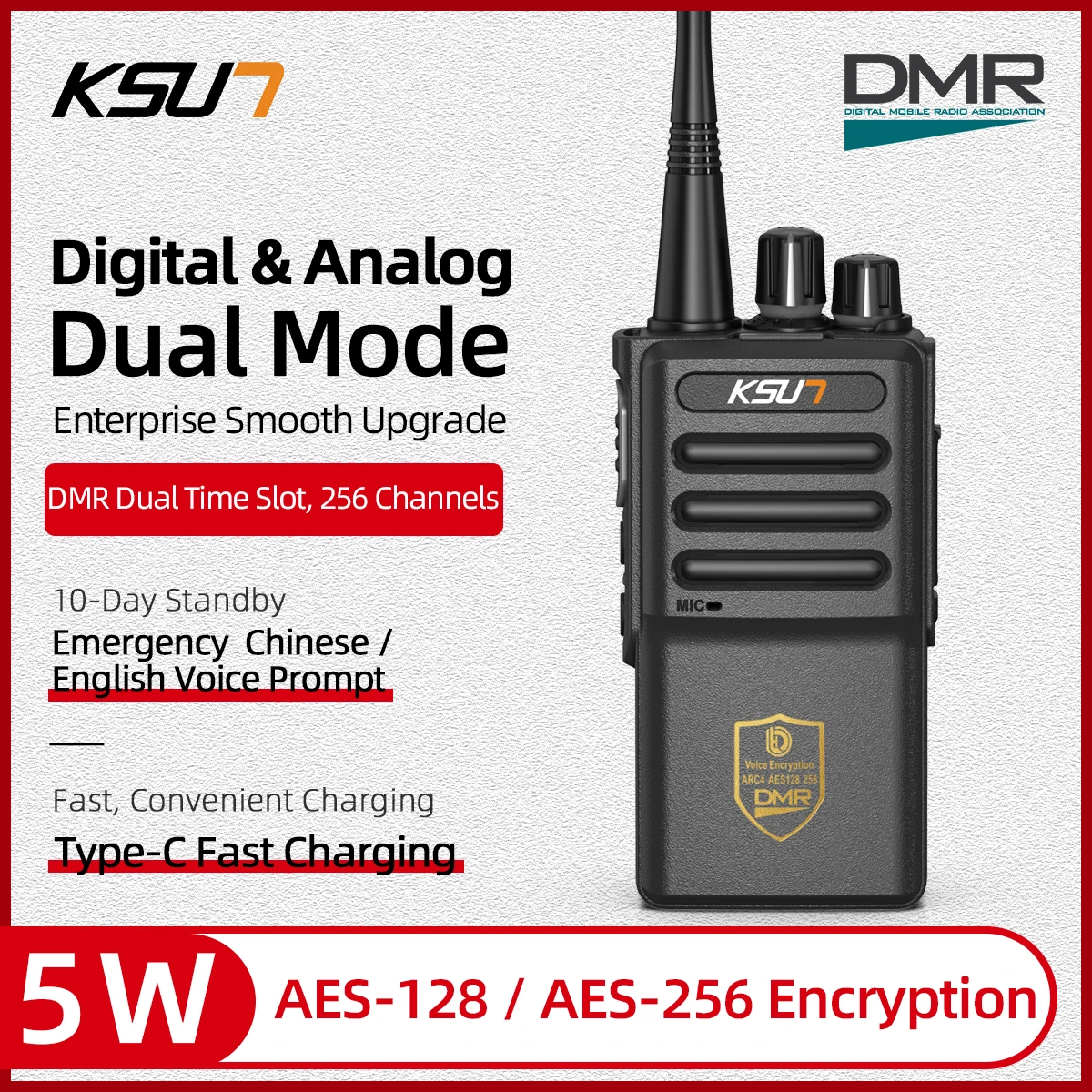 KSUN DM12 Secure DMR Handset with AES Encryption, 10-Day Standby, Rugged Build, Ideal for Public Safety.