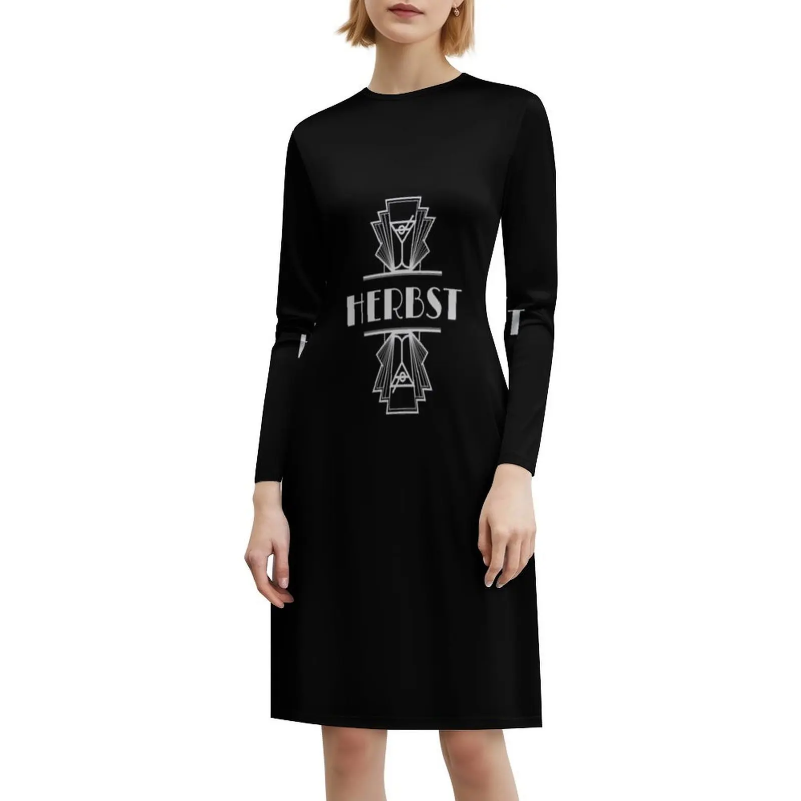 Herbst Surname آرت ديكو تصميم فستان بفتحة عنق على شكل قلب فستان أنيق للحفلات الصيفية للنساء هيربست آرت الفن التوضيح الفن