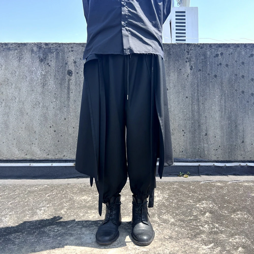 

Мужские брюки-юбка Y2K, темные, двухслойные, в стиле самурай, уличная мода, молодежные, для кампуса, для активного отдыха, хакама, мужская одежда 2026